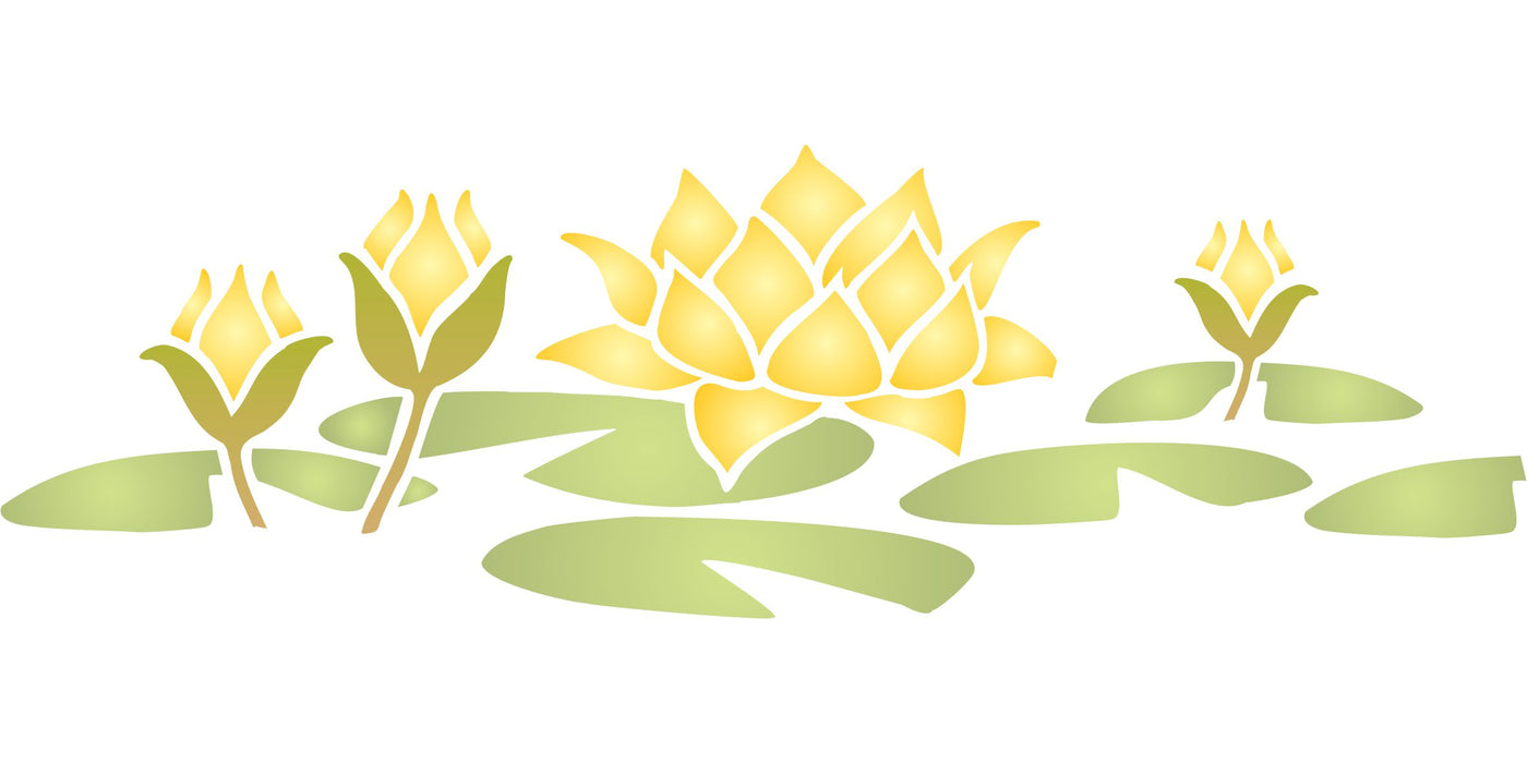 Water Lily Stencil, 3 x 4.5 inch - Classic Lily Flower Border