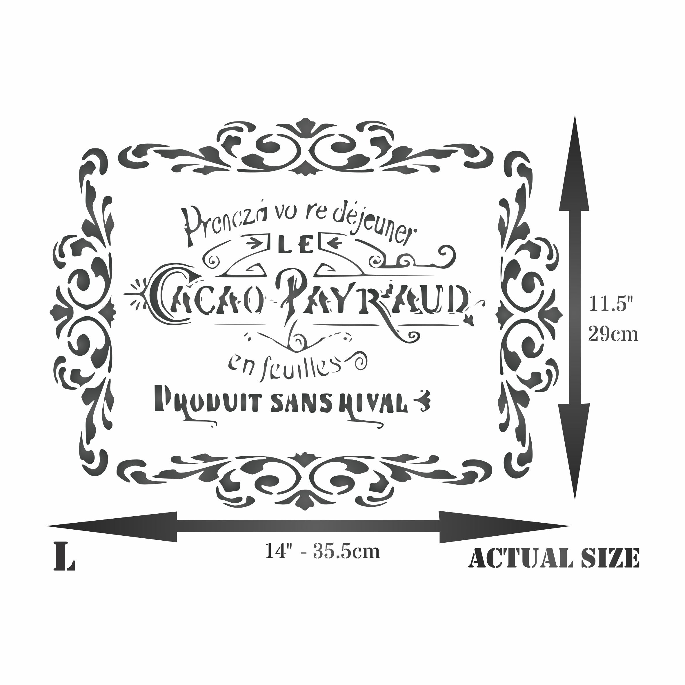 Cacao Payraud Stencil, 10.5 x 8.5 inch - Vintage French Themed Sign Label