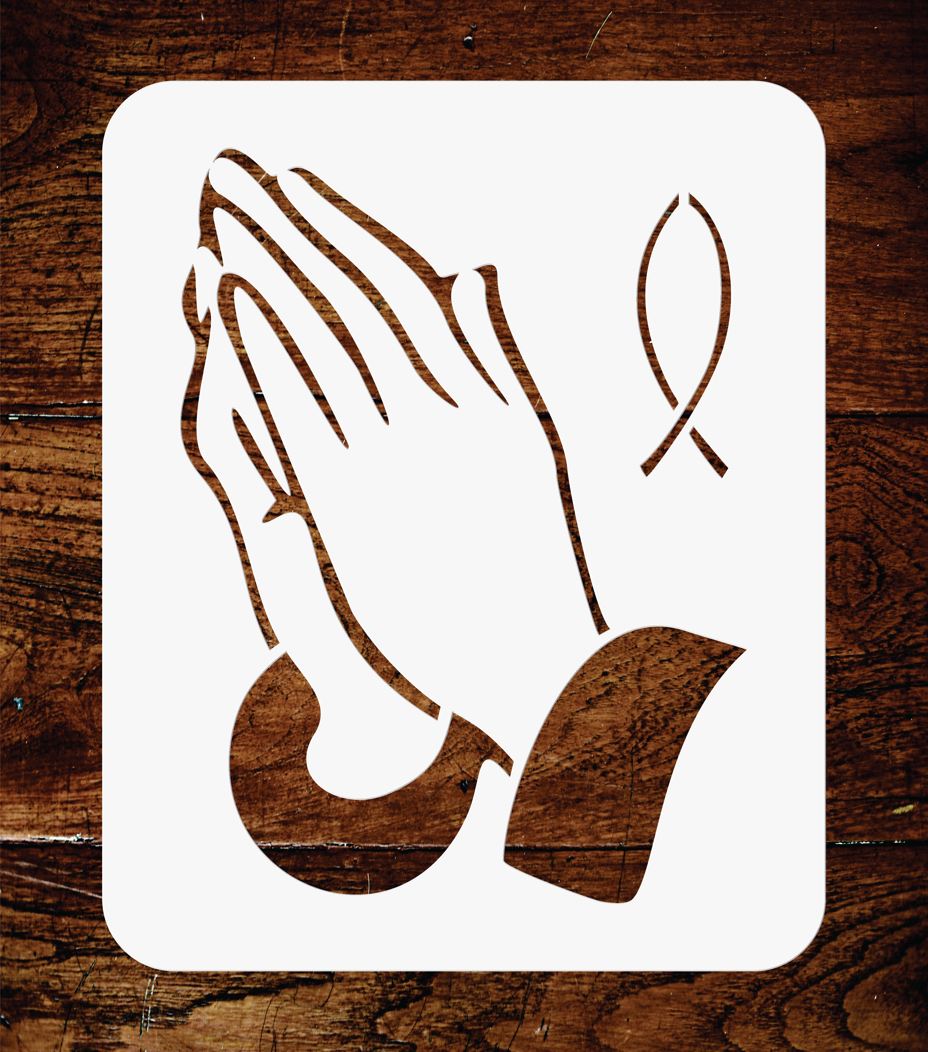 Praying Hands Stencil - Religious Catholic Fish Decor Cards