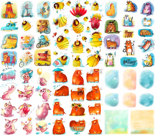 Cartoon Animals Rice Paper, 20.32 x 26.67 cm - for Decoupage Furniture Crafts