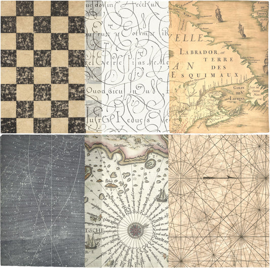 Vintage Background Rice Paper- 6 Unique Printed Mulberry Paper Pages 30gsm