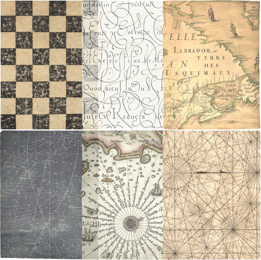 Vintage Background Rice Paper- 6 Unique Printed Mulberry Paper Pages 30gsm