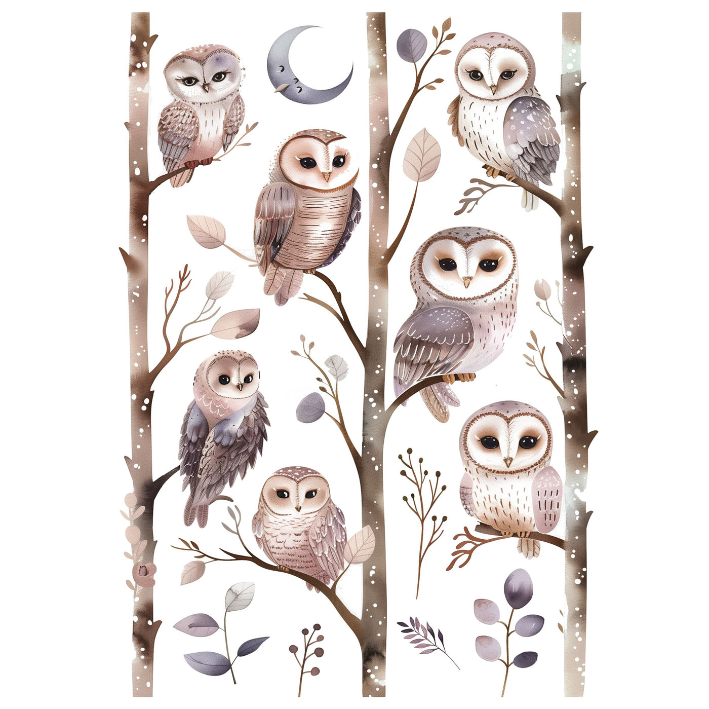 Owls Decoupage Rice Paper, 8 x 10.5 inch - for Decoupage Scrapbooking Craft