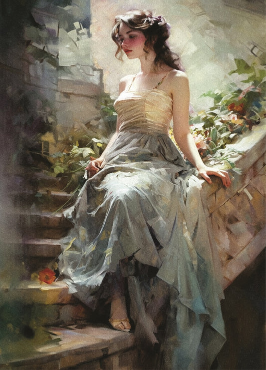 Girl Stitting Rice Paper, 29.21 x 40.64 cm - Decoupage Furniture Crafts