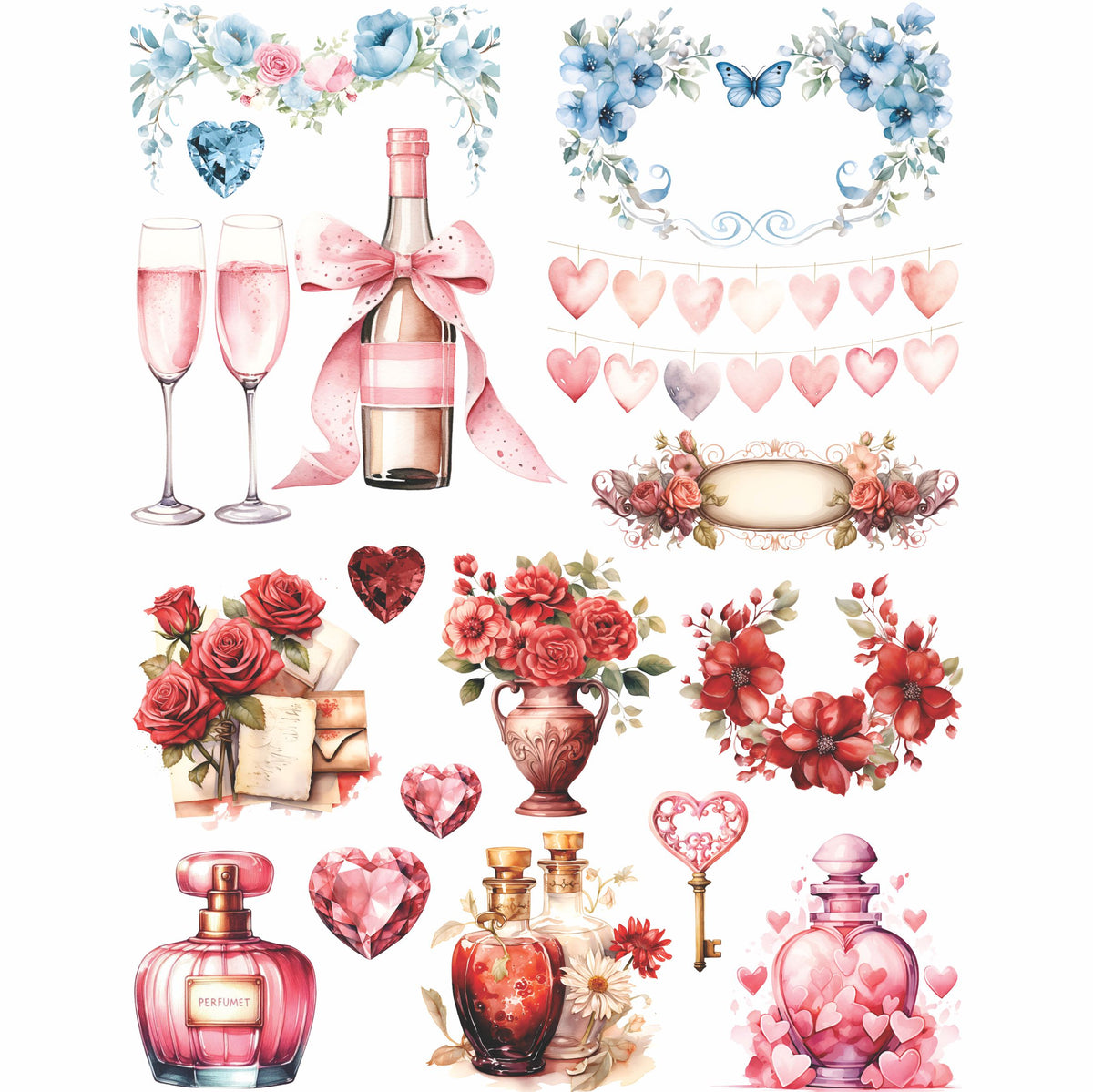 Valentines Day Rice Paper, 20.32 x 26.67 cm - for Decoupage Furniture Crafts