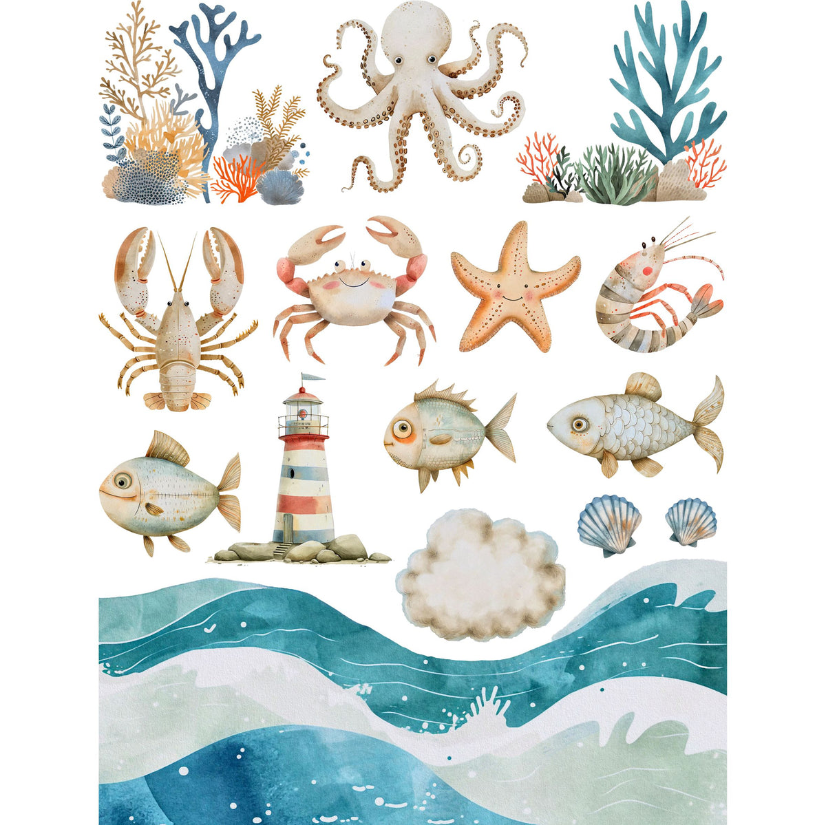 Nordic Ocean Rice Paper, 20 x 26,6cm (6pc) - 6 Designs for Scrapbooking Cards Crafts, Decoupage by CRAFT KREATIVELY