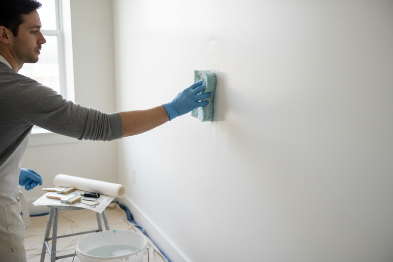Clean surface preparation for stenciling showing a smooth wall ready for decoration