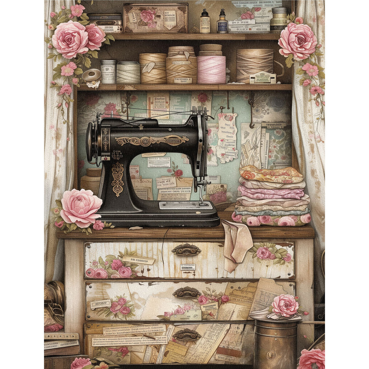 Seamstress Decoupage Rice Paper, 20.32 x 26.67 cm - for Scrapbooking Cards Crafts
