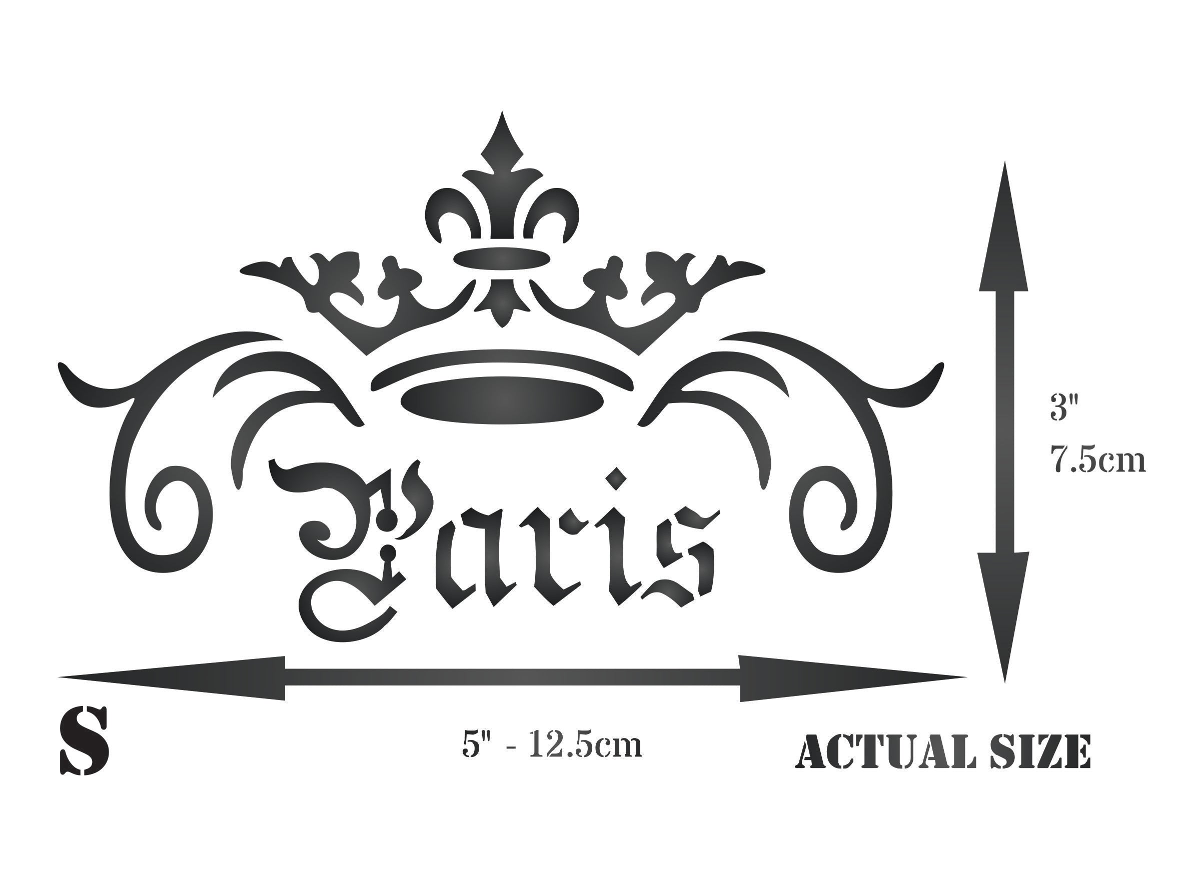 Paris Crown Stencil, 10.5 x 6.5 inch - Vintage French Themed Word