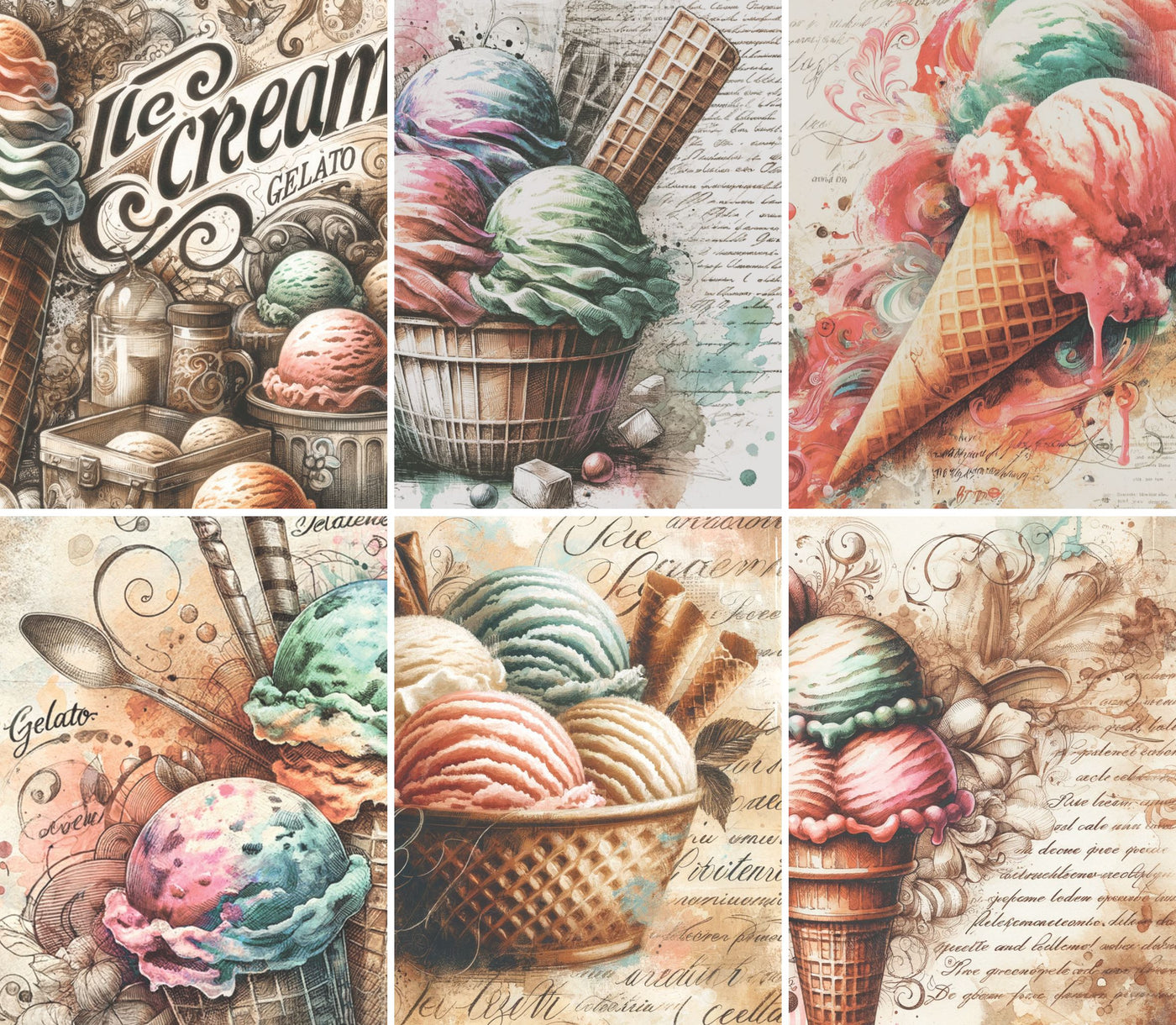 Ice Cream Rice Paper, 8 x 10.5 inch - for Decoupage Scrapbooking Cards Crafts