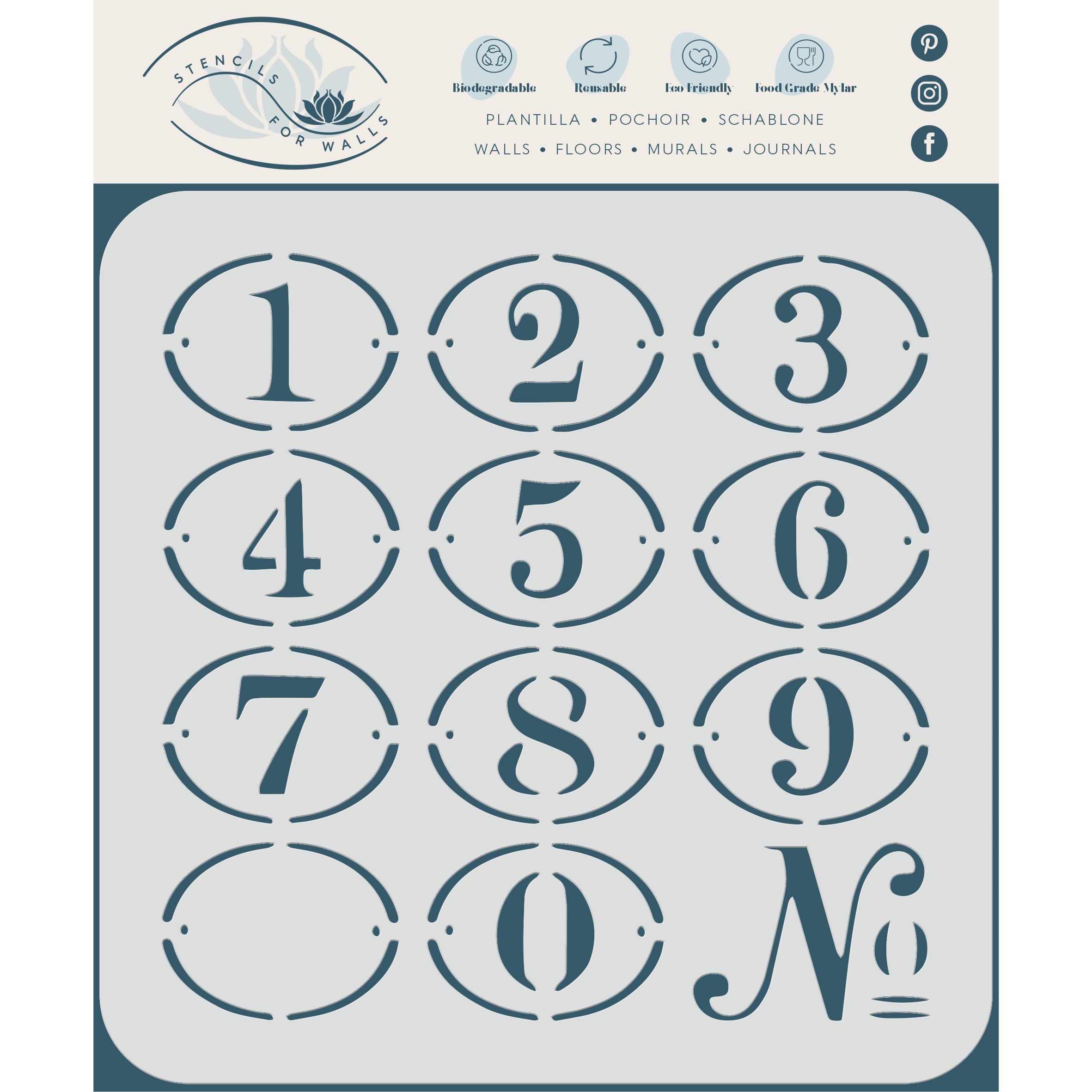 Number Tags Stencil - Vintage Oval Numbered Locker Tags Number Plates