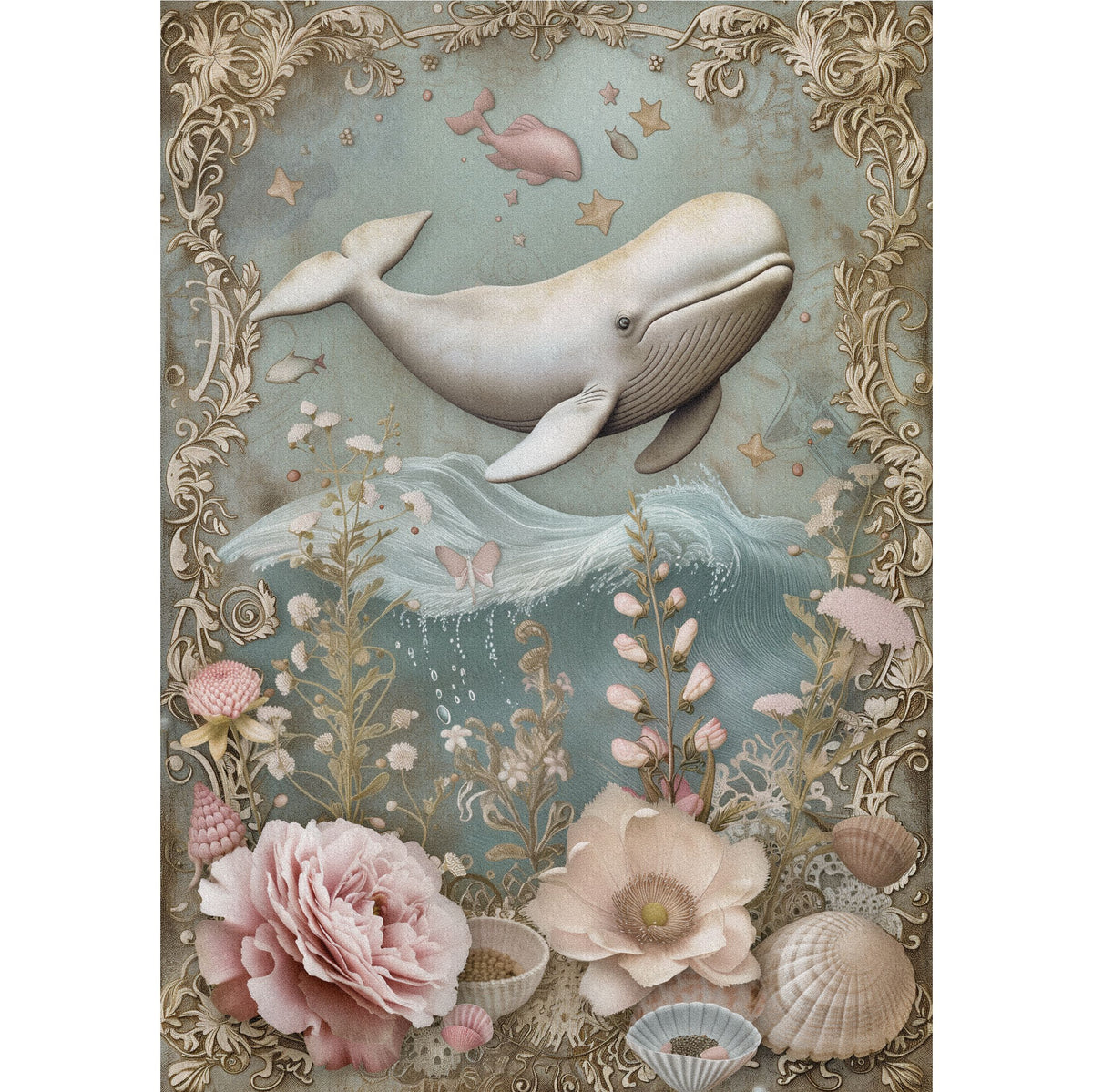 Whales Decoupage Rice Paper, 20.32 x 26.67 cm - for Scrapbooking Cards Crafts