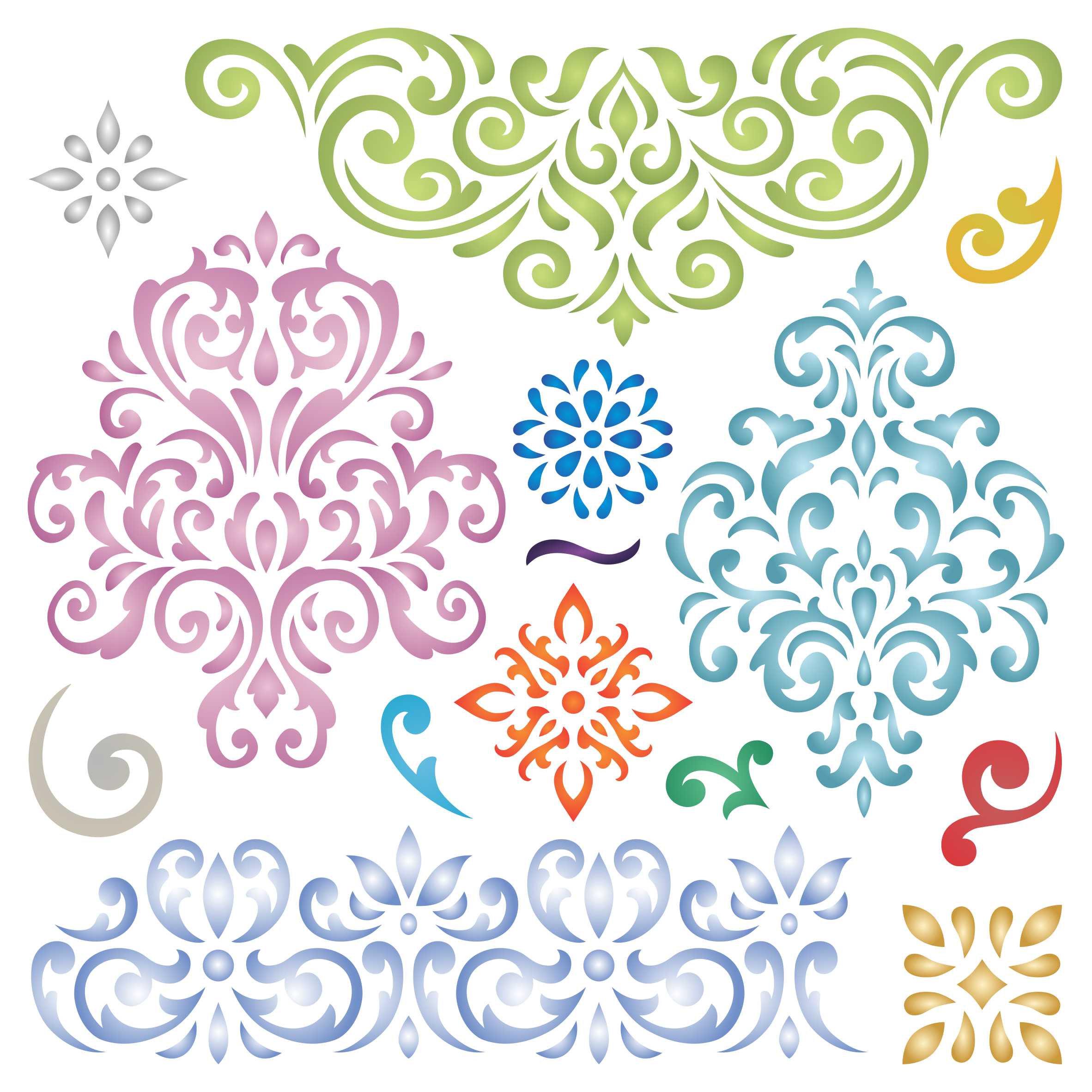 Damask Patterns Stencil - Vintage Flourish Scroll Element Damask Graphic