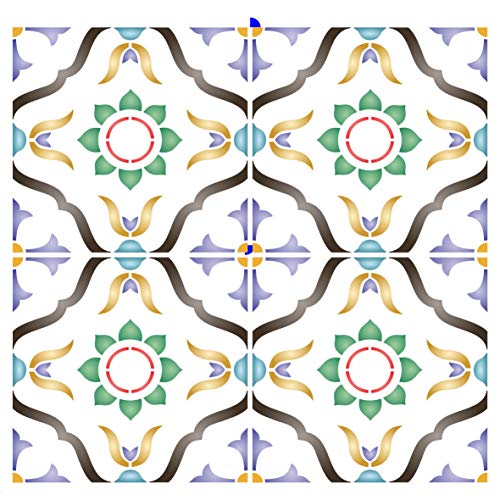 Moroccan Tile Stencil, 12 x 12 inch (L) - Talavera Mexican Turkish Italian Tile