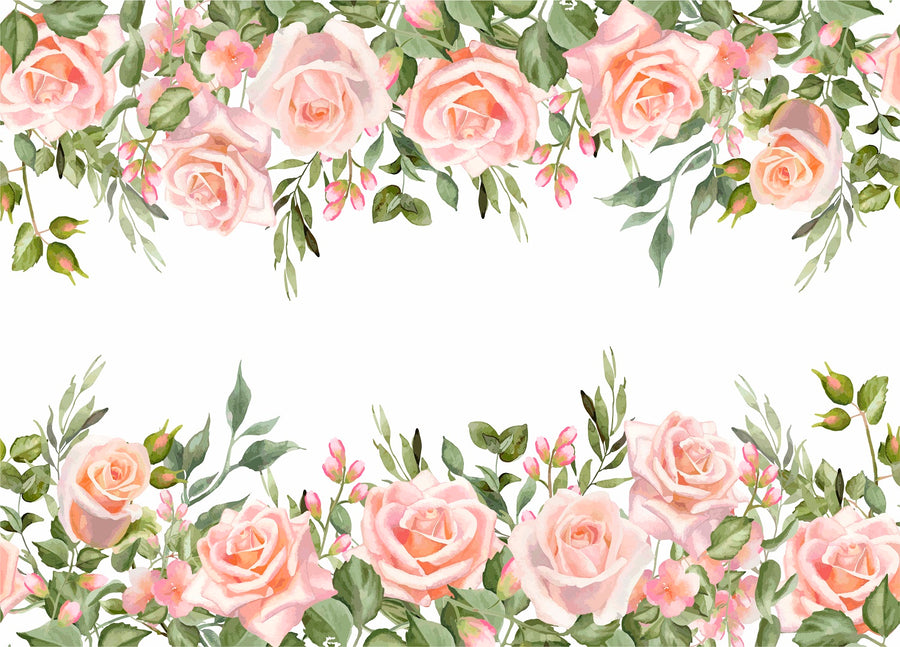 Pink Roses Border Rice Paper- 12 Sheets Printed Mulberry Paper Border 36gsm