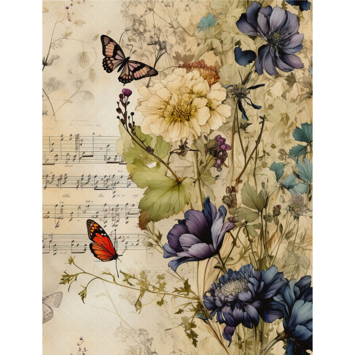Floral Music Decoupage Rice Paper, 20.32 x 26.67 cm - Scrapbooking Crafts Cards