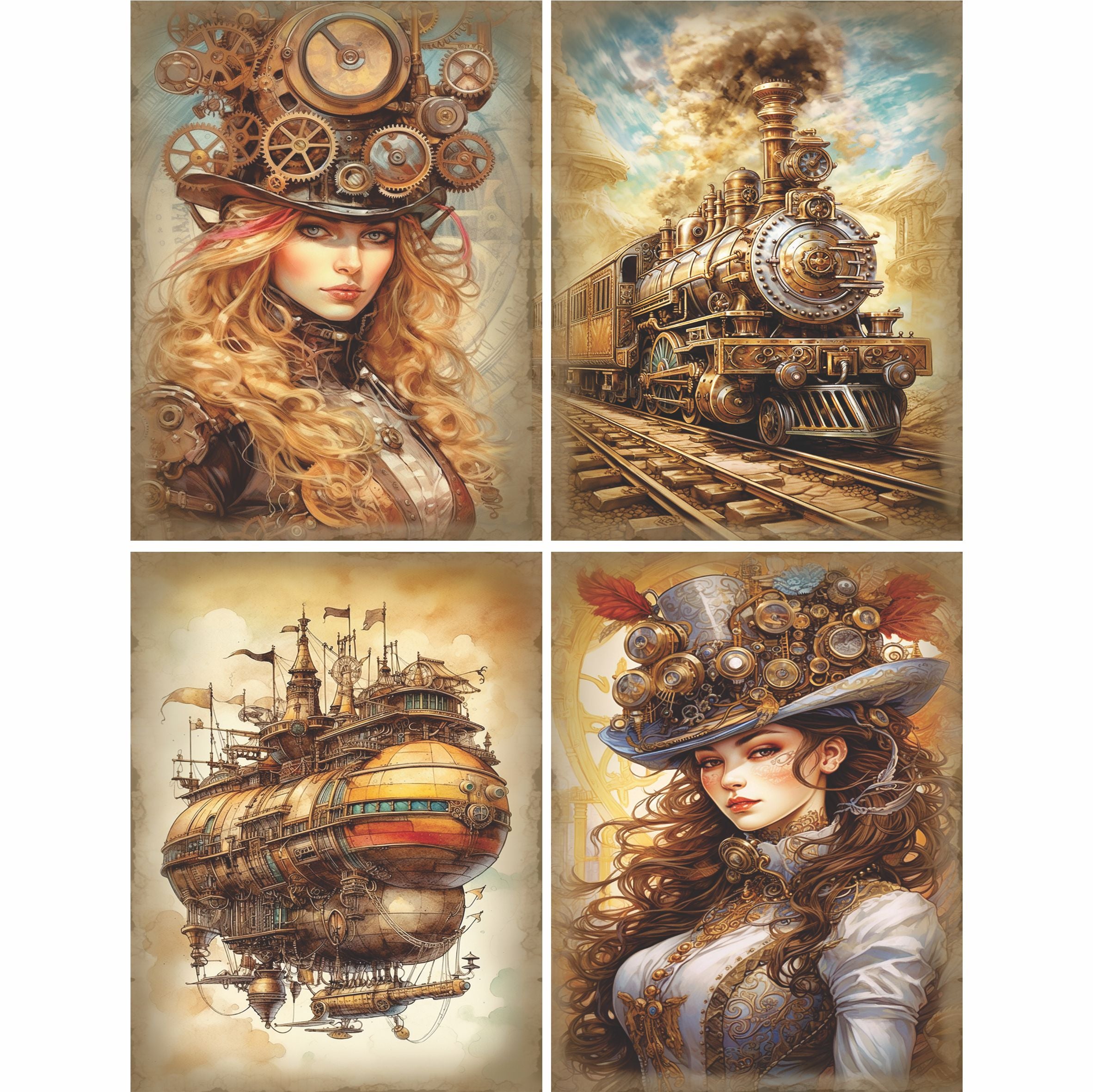 Steampunk Mulberry Rice Paper, 8 x 10.5 inch - for Decoupage Cards Crafts