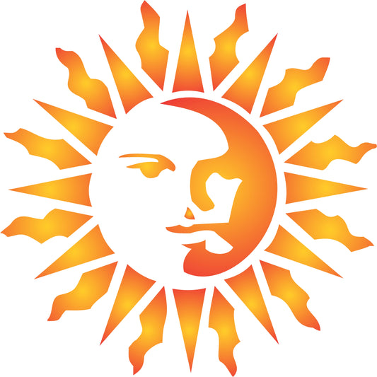Sun Stencil, 25.4 x 25.4 cm - Celestial Sun Face Art Nouveau Deco Style