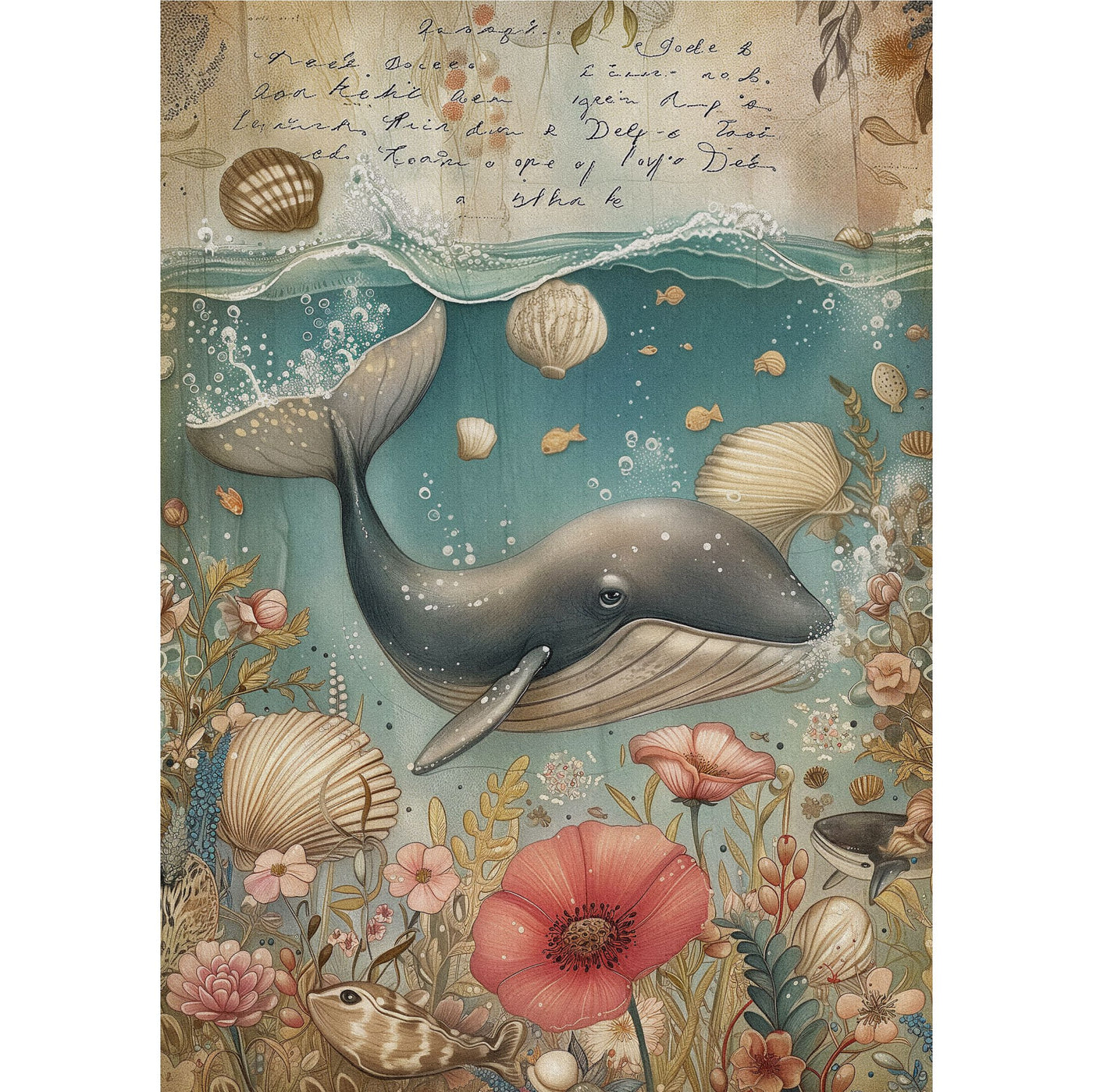 Whales Decoupage Rice Paper, 8 x 10.5 inch - for Scrapbooking Cards Crafts