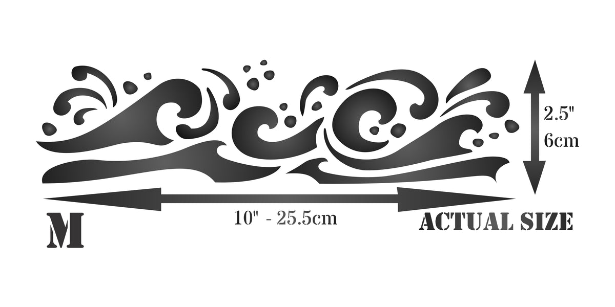 Wave Stencil, 12.7 x 3.18 cm - Sea Ocean Nautical Seashore Reef Border