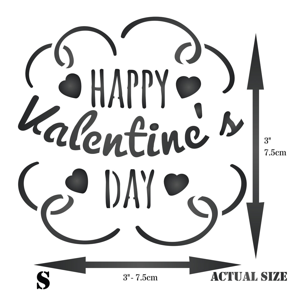 Valentines Day Stencil, 7.62 x 7.62 cm -Happy Day Saying Quote Love
