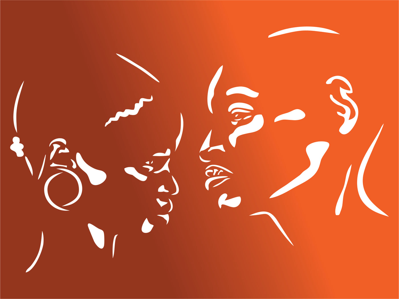 African Couple Stencil - Man Woman Head