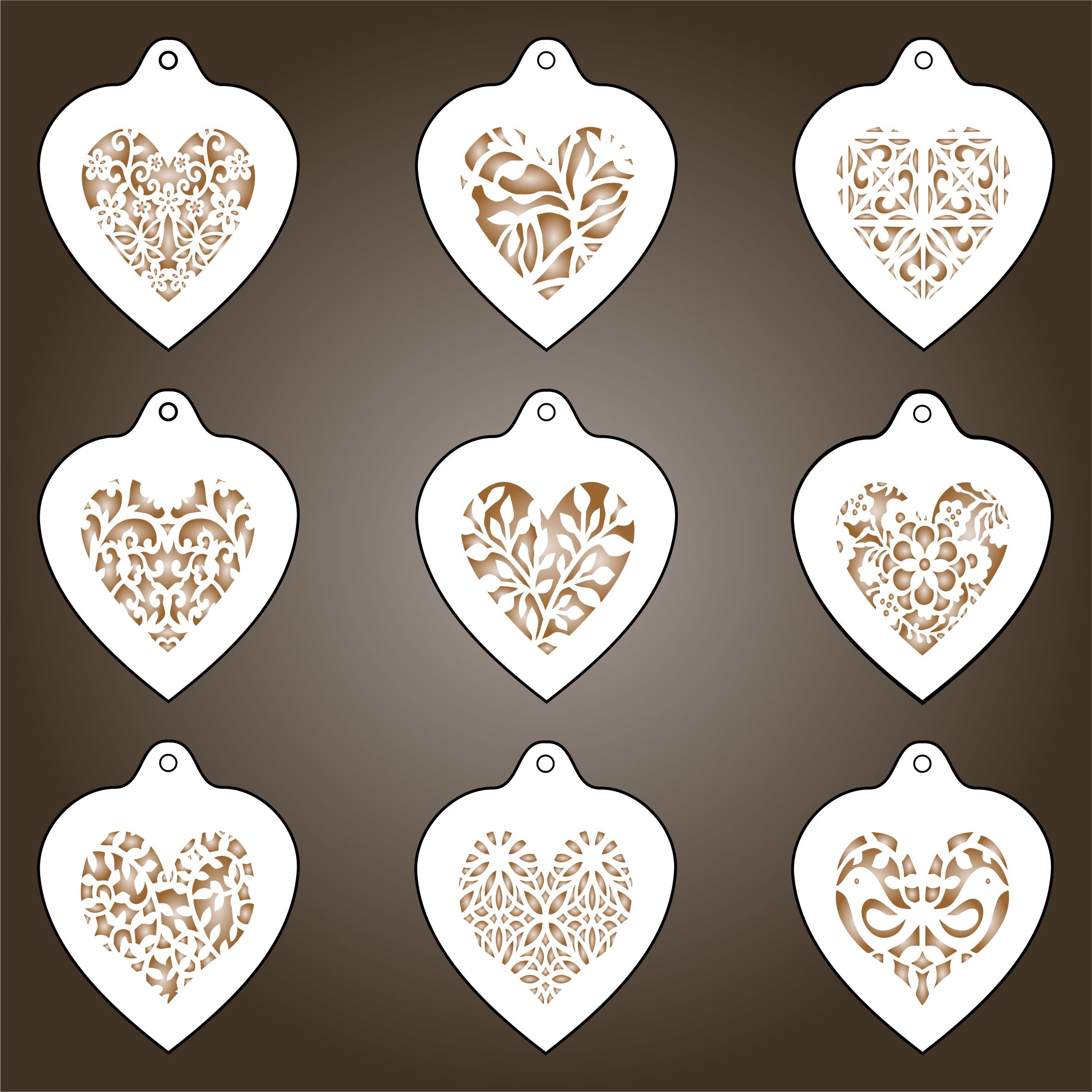 Heart Coffee Set Stencil -9 Designs of Cappuccino Coffee Latte Cakes Cookies