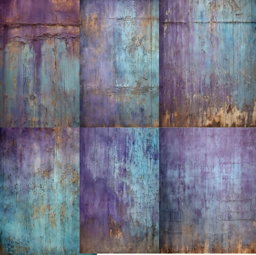 Peacock Grunge Rice Paper- 6 Unique Printed Mulberry Paper Pages 30gsm