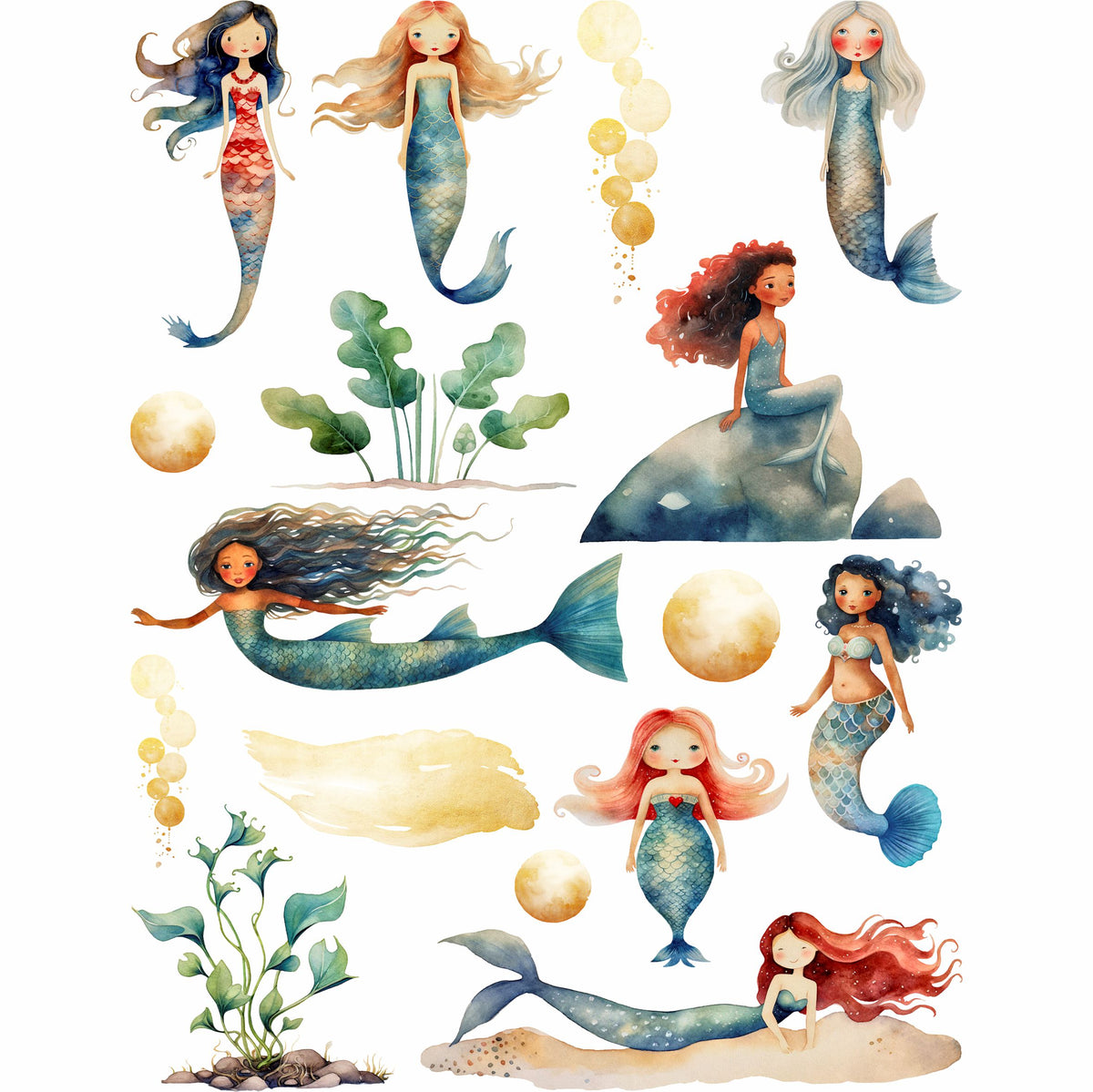 Mermaid Rice Paper, 20 x 26,6cm (6pc) - 6 Designs for Scrapbooking Cards Crafts, Decoupage by CRAFT KREATIVELY