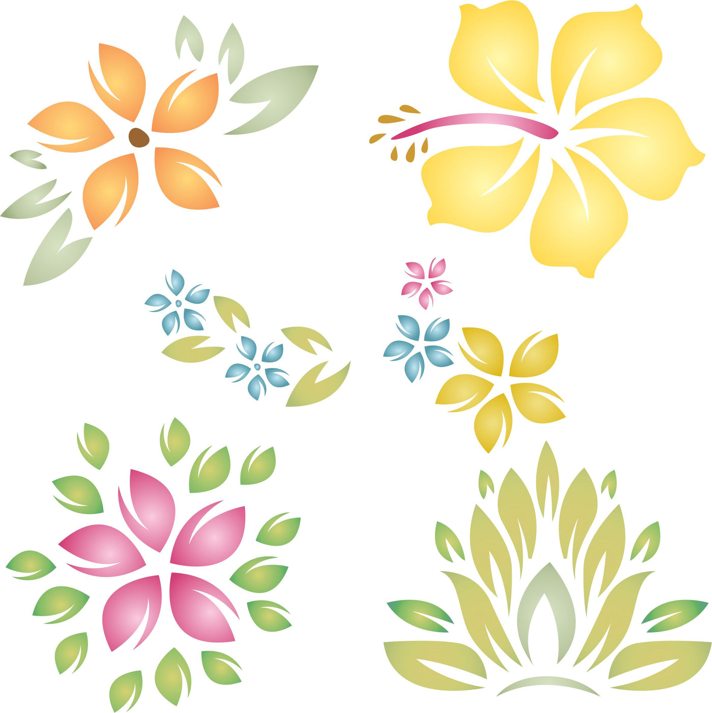 Tropical Flowers Stencil - Allover Tropical Flower Pattern Template