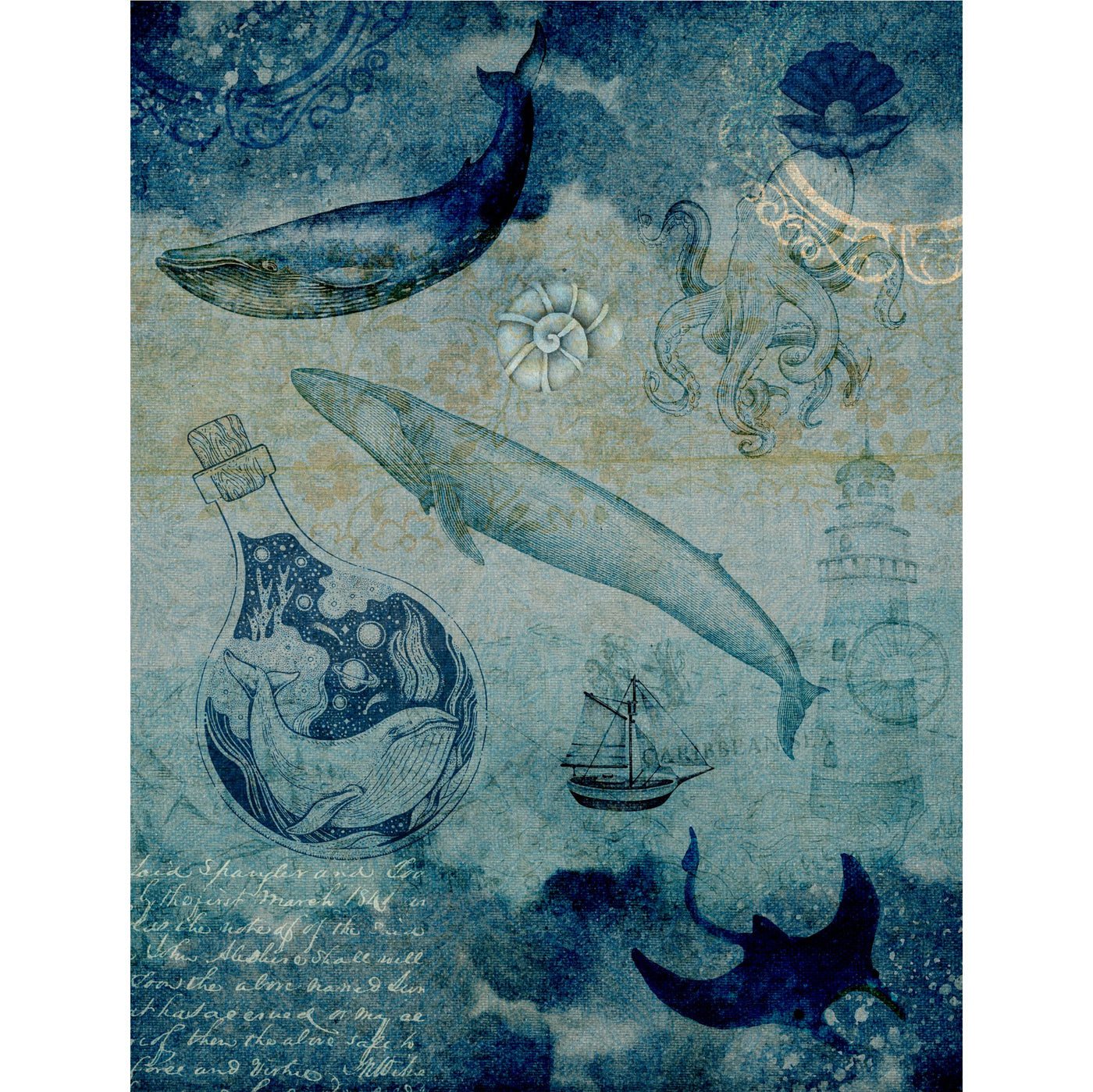 Ocean Decoupage Rice Paper, 8 x 10.5 inch - for Decoupage Scrapbooking Craft