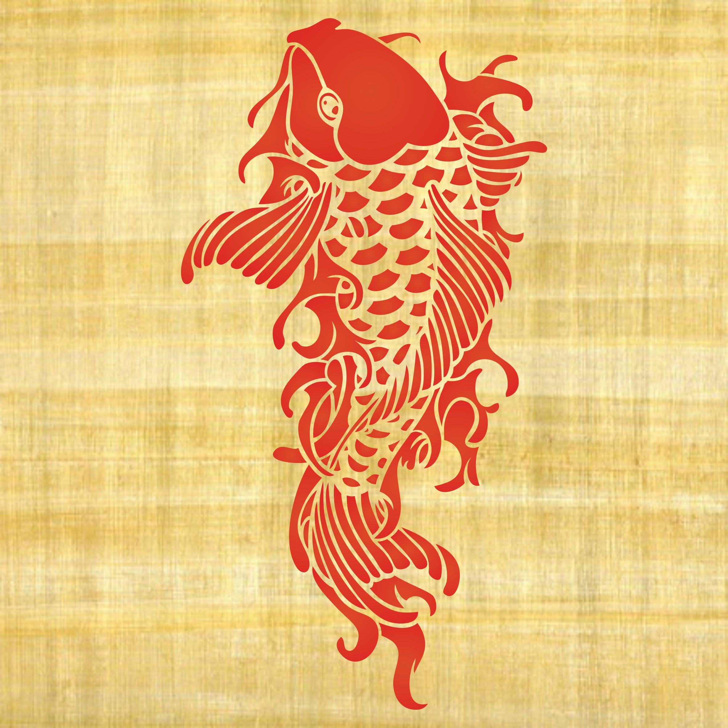 Chinese Koi Stencil - Koi Carp Harmony Wealth Feng Shui