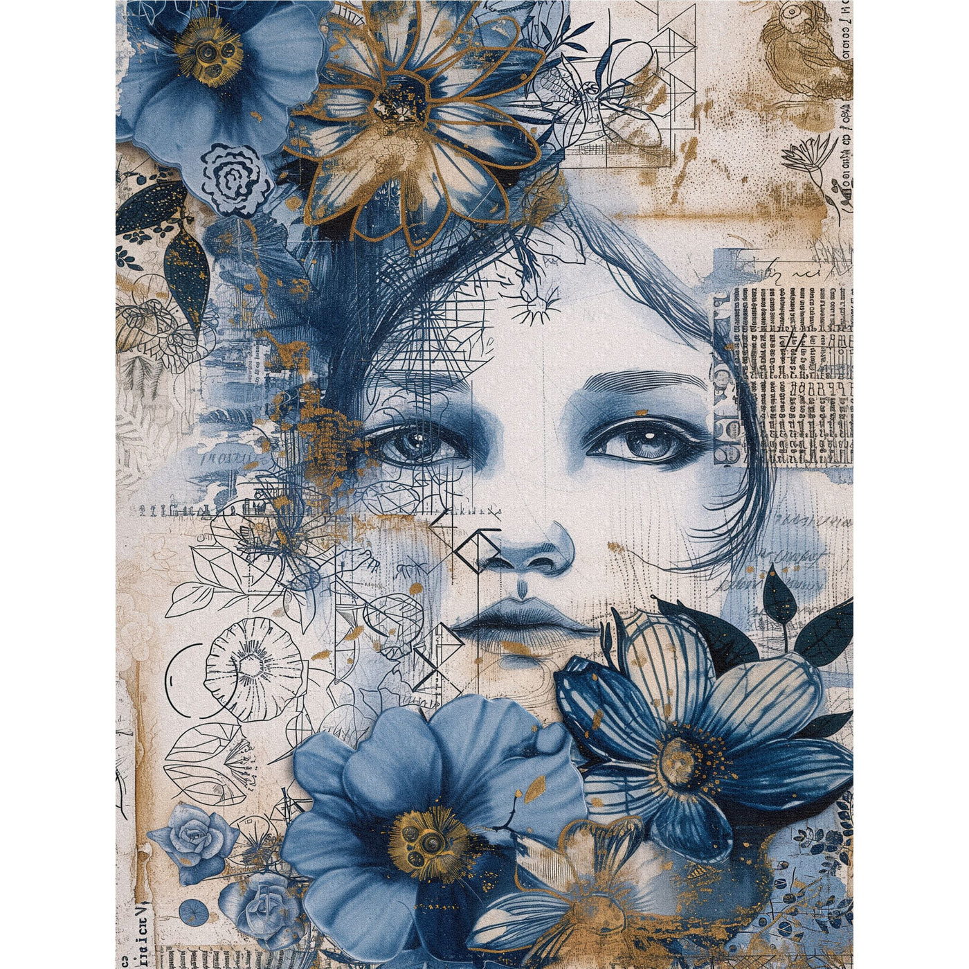 Blue Lady Decoupage Rice Paper, 8 x 10.5 inch - for Scrapbooking Cards Crafts