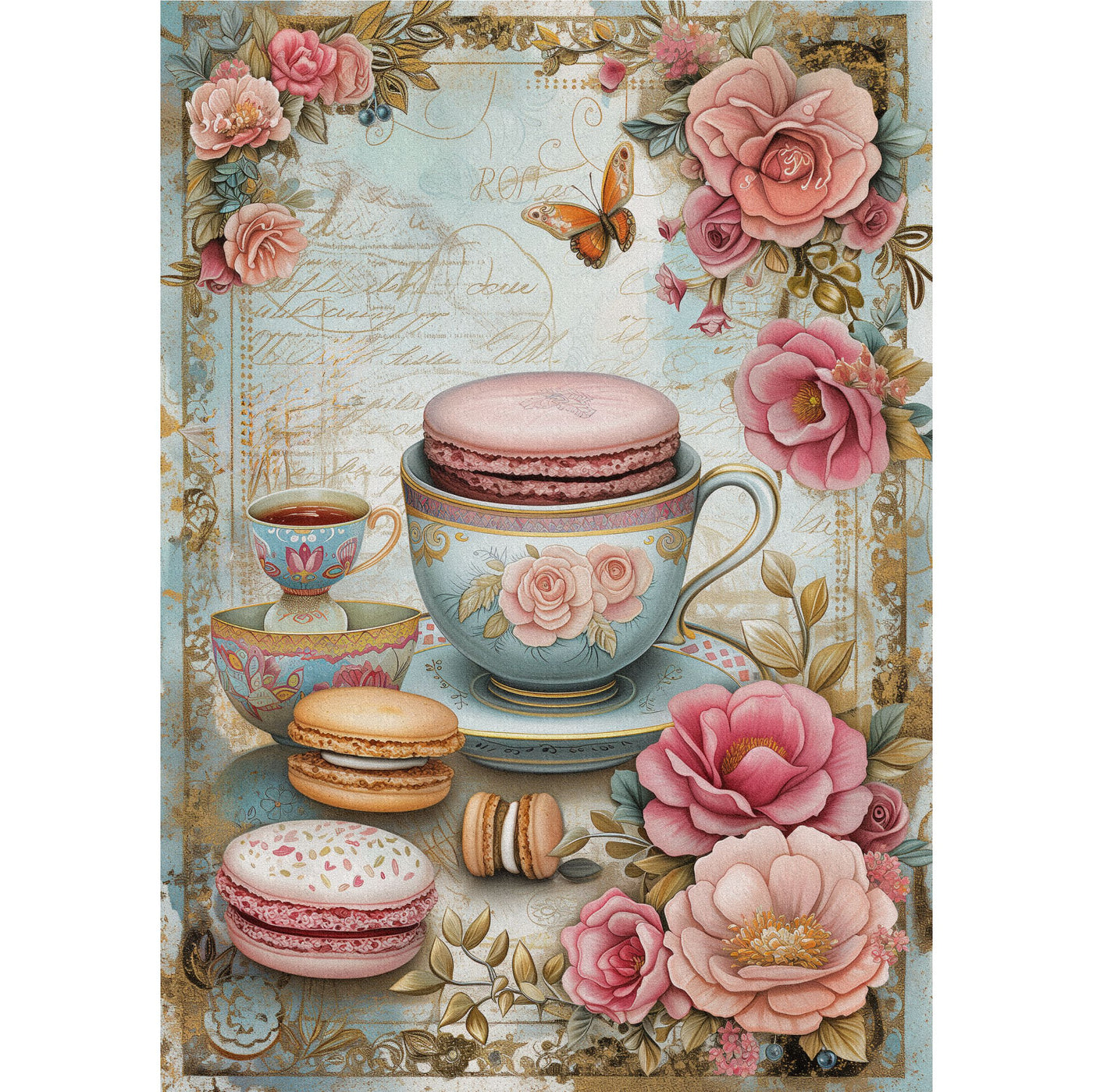 Tea Tand Macaroons Decoupage Rice Paper, 8 x 10.5 inch - for Scrapbooking Cards Crafts