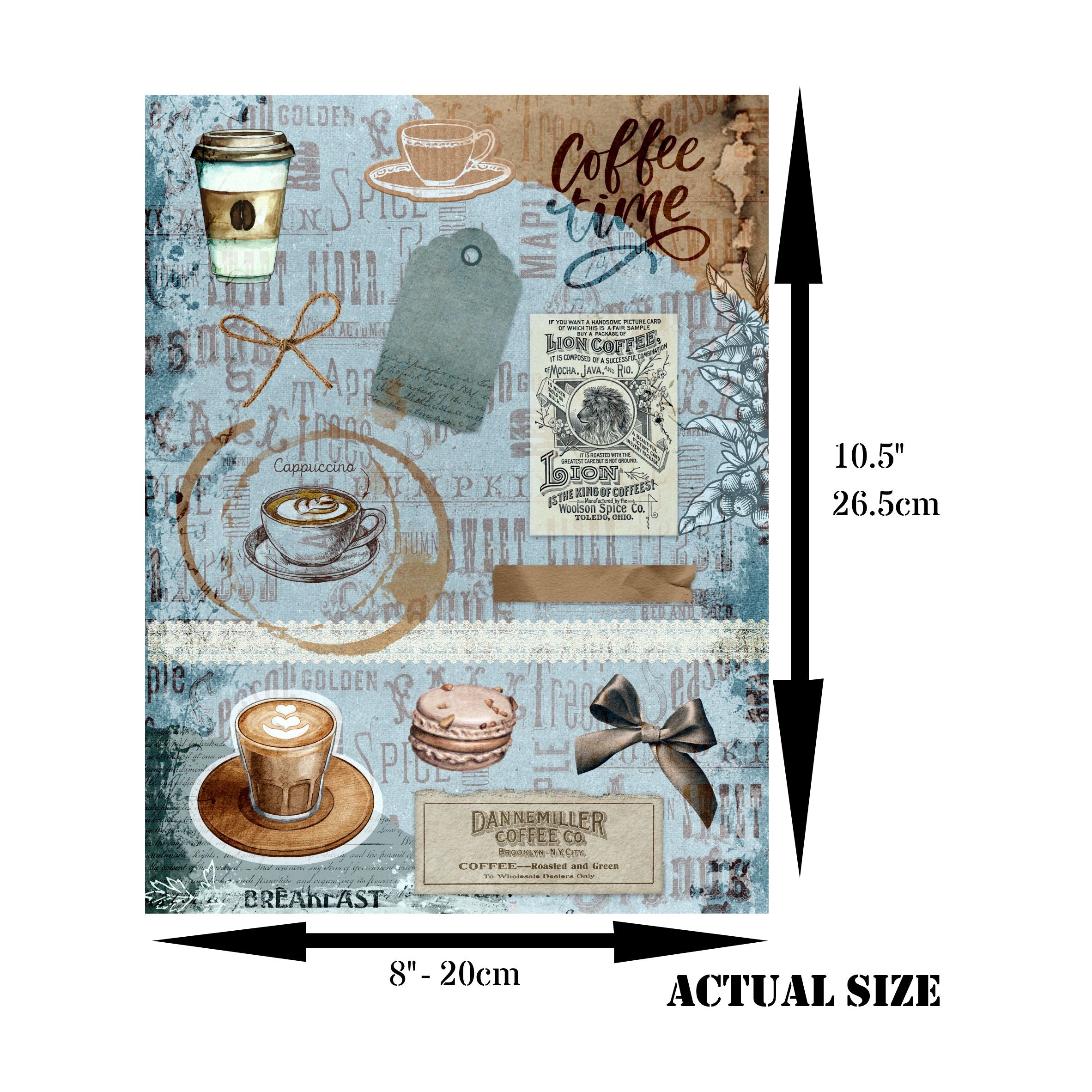 Coffee Decoupage Rice Paper, 8 x 10.5 inch - for Decoupage Scrapbooking Craft