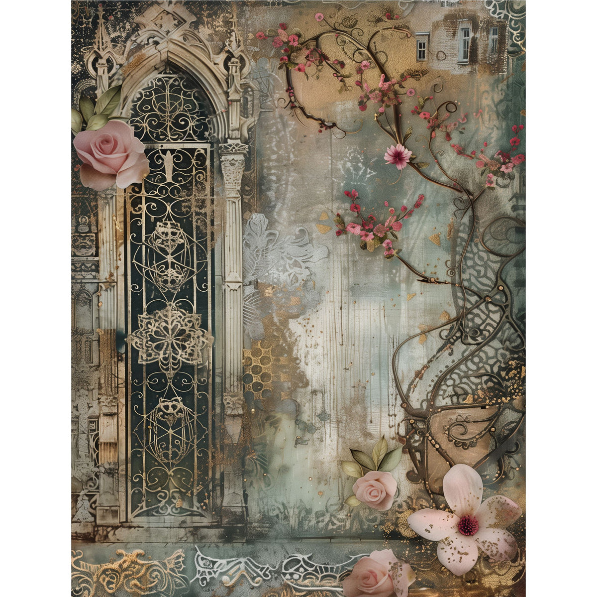 Victorian Gates Decoupage Rice Paper, 20.32 x 26.67 cm - for Scrapbooking Cards Crafts
