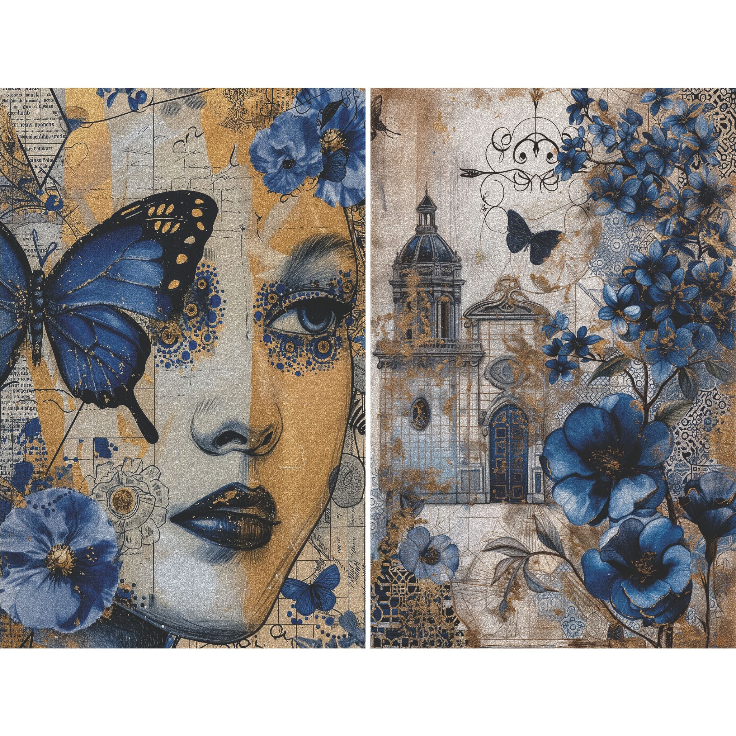 Blue Lady Decoupage Rice Paper, 8 x 10.5 inch - for Scrapbooking Cards Crafts