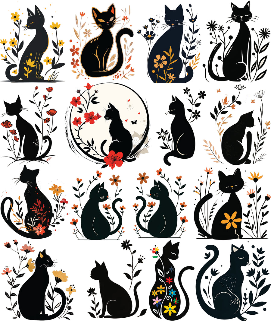 Black Cats Rice Paper, 11.5 x 14.5 inch - for Decoupage Scrapbooking Journal Crafts