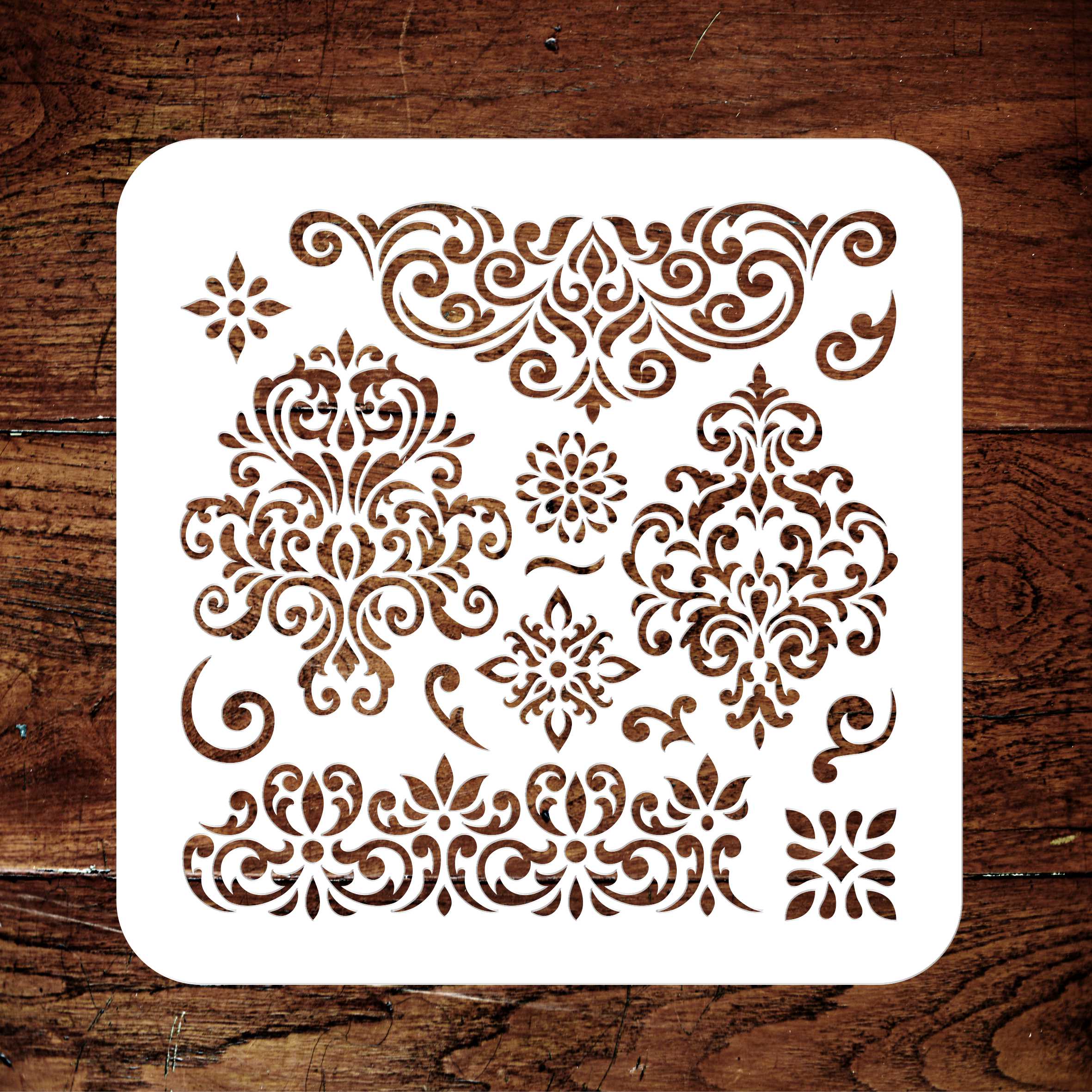 Damask Patterns Stencil - Vintage Flourish Scroll Element Damask Graphic