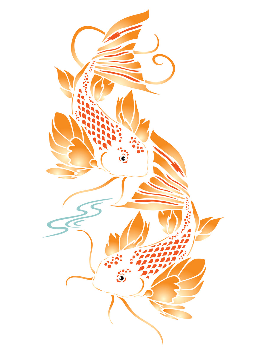 Koi Fish Stencil - Asian Oriental Carp Fish Animal Pond Water