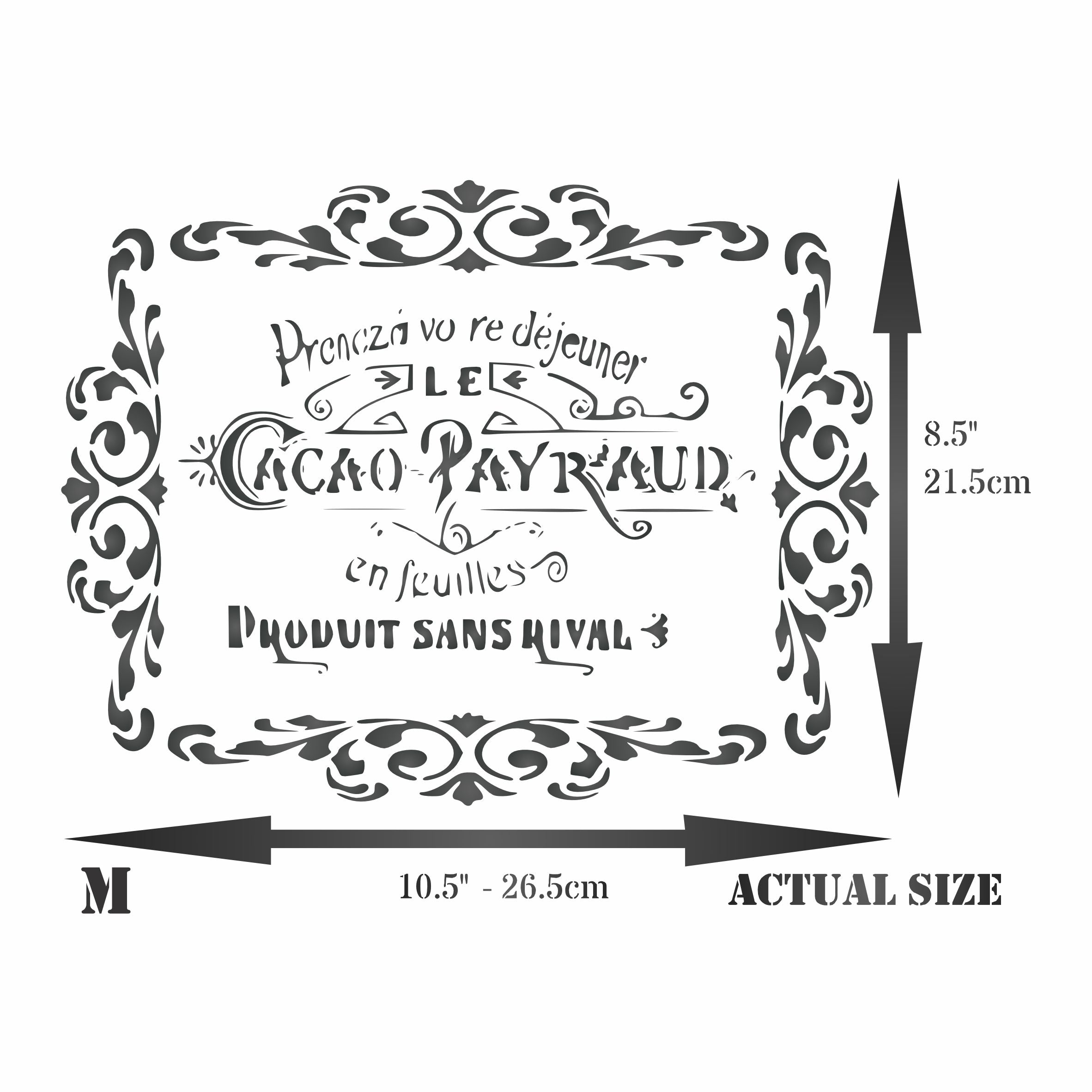 Cacao Payraud Stencil, 10.5 x 8.5 inch - Vintage French Themed Sign Label