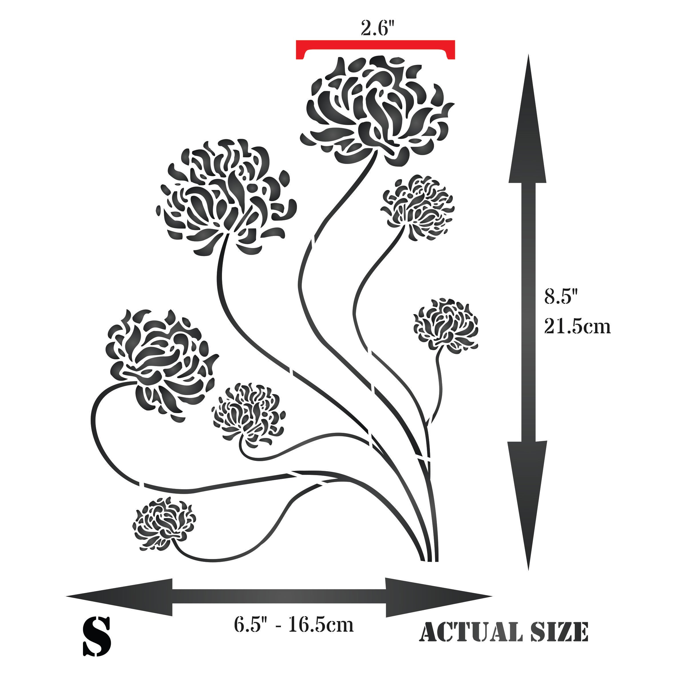 Oriental Mums Stencil - Asian Chrysanthemum Chinese Japanese Flora Flower