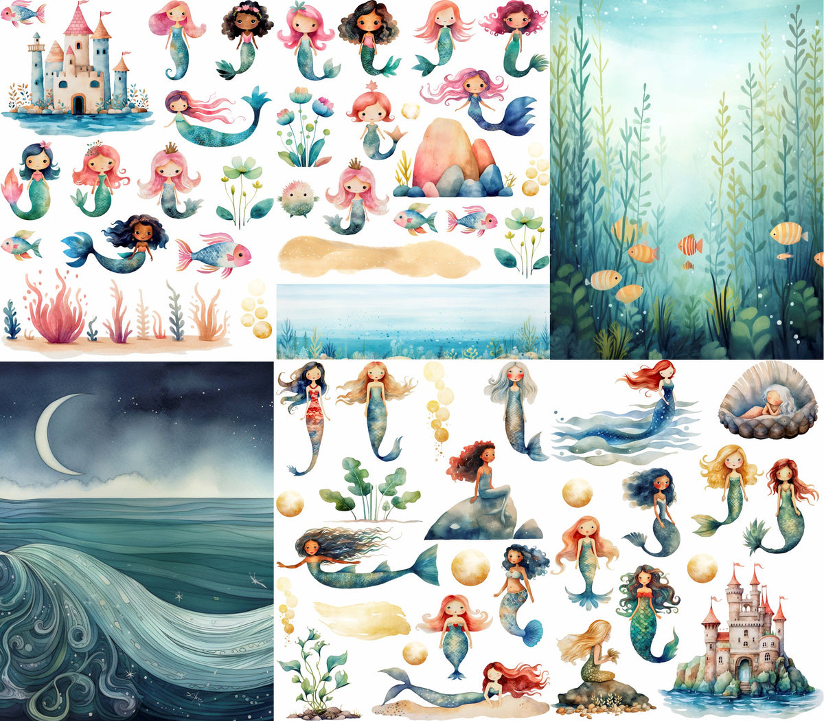 Mermaid Rice Paper, 20 x 26,6cm (6pc) - 6 Designs for Scrapbooking Cards Crafts, Decoupage by CRAFT KREATIVELY