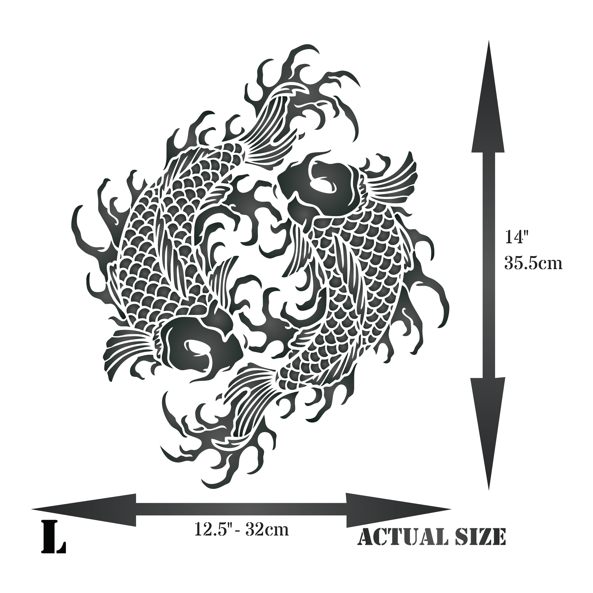 Japanese Koi Mandala Stencil - Koi Mandala Carp Harmony Yin Yang