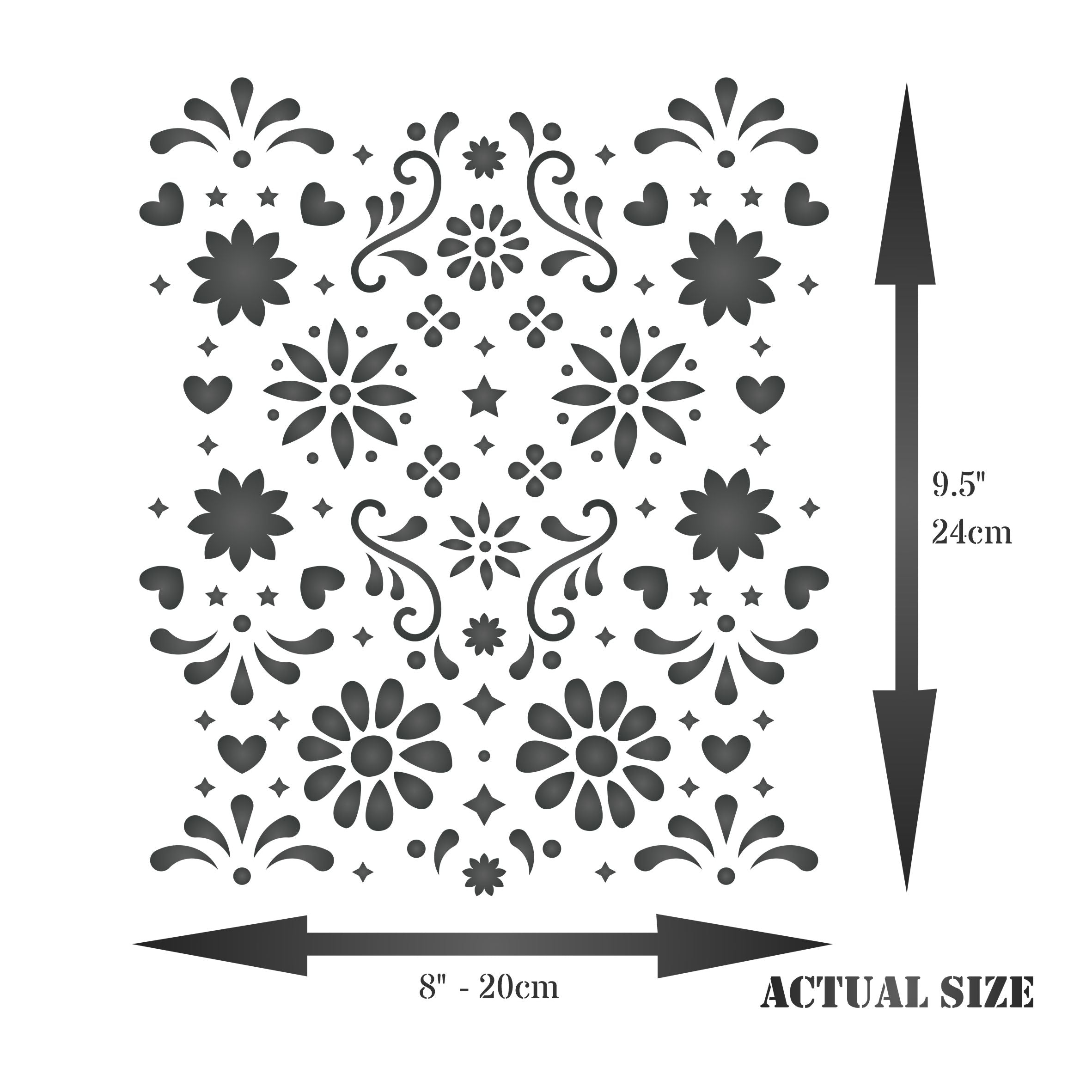 Folk Art Cake Stencil, 8 x 9.5 inch - Cake & Cookie use to Add Texture