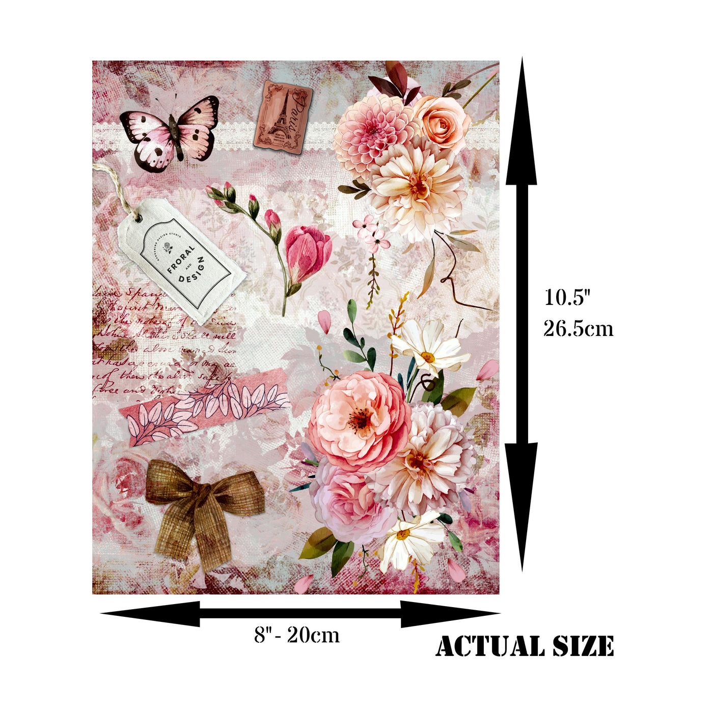 Flowers Decoupage Rice Paper, 8 x 10.5 inch - for Decoupage Scrapbooking Craft