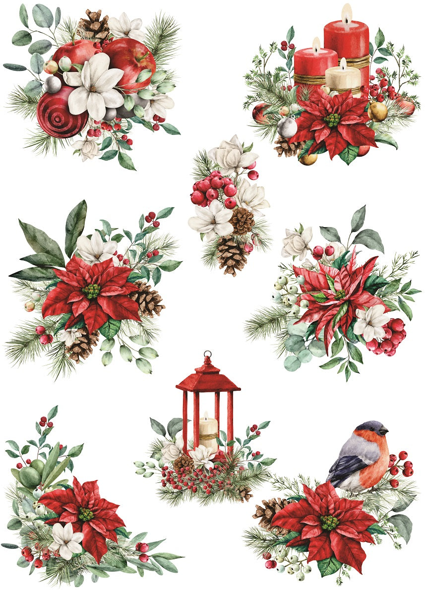 Christmas Bouquet Rice Paper- 8 Unique Bouquet Images Printed on 36gsm