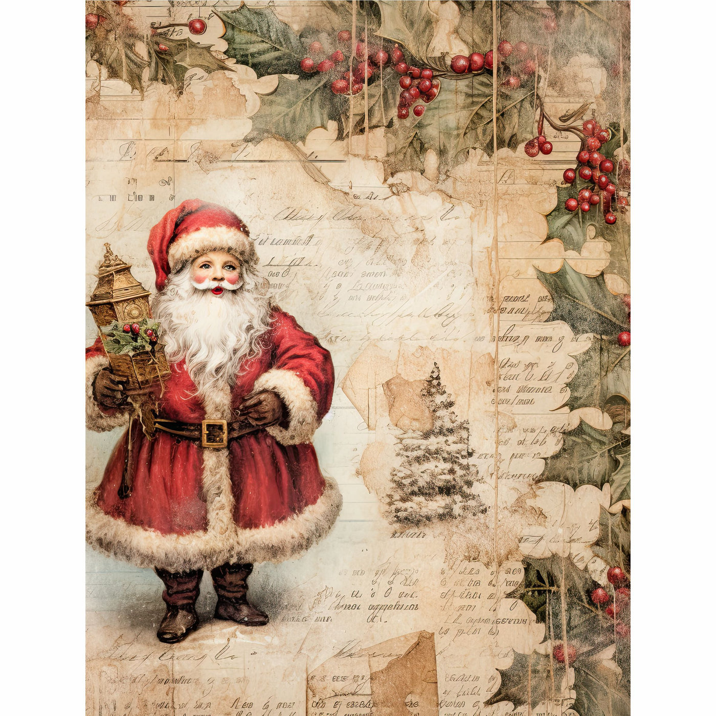 Vintage Christmas Rice Paper- 6 Unique Printed Mulberry Paper Pages 30gsm