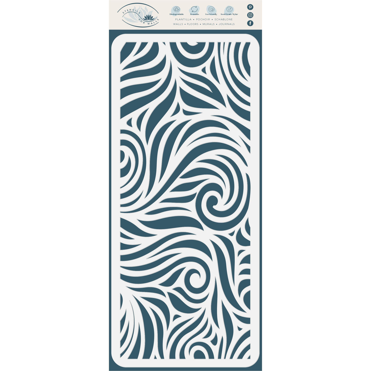 Slimline Waves Stencil, 10.16 x 22.86 cm - Sea Ocean Card Making Slimline DiesCards Template