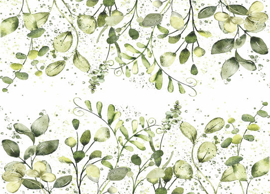 Greenery Border Rice Paper- 16 Sheets Printed Mulberry Paper Border 36gsm